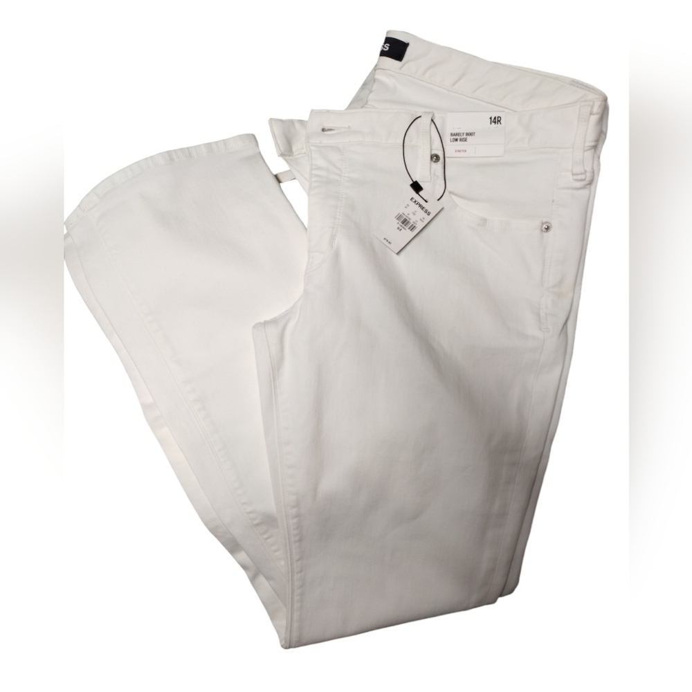 Express white barely boot low rise stretch jeans size 14 NEW WITH TAGS